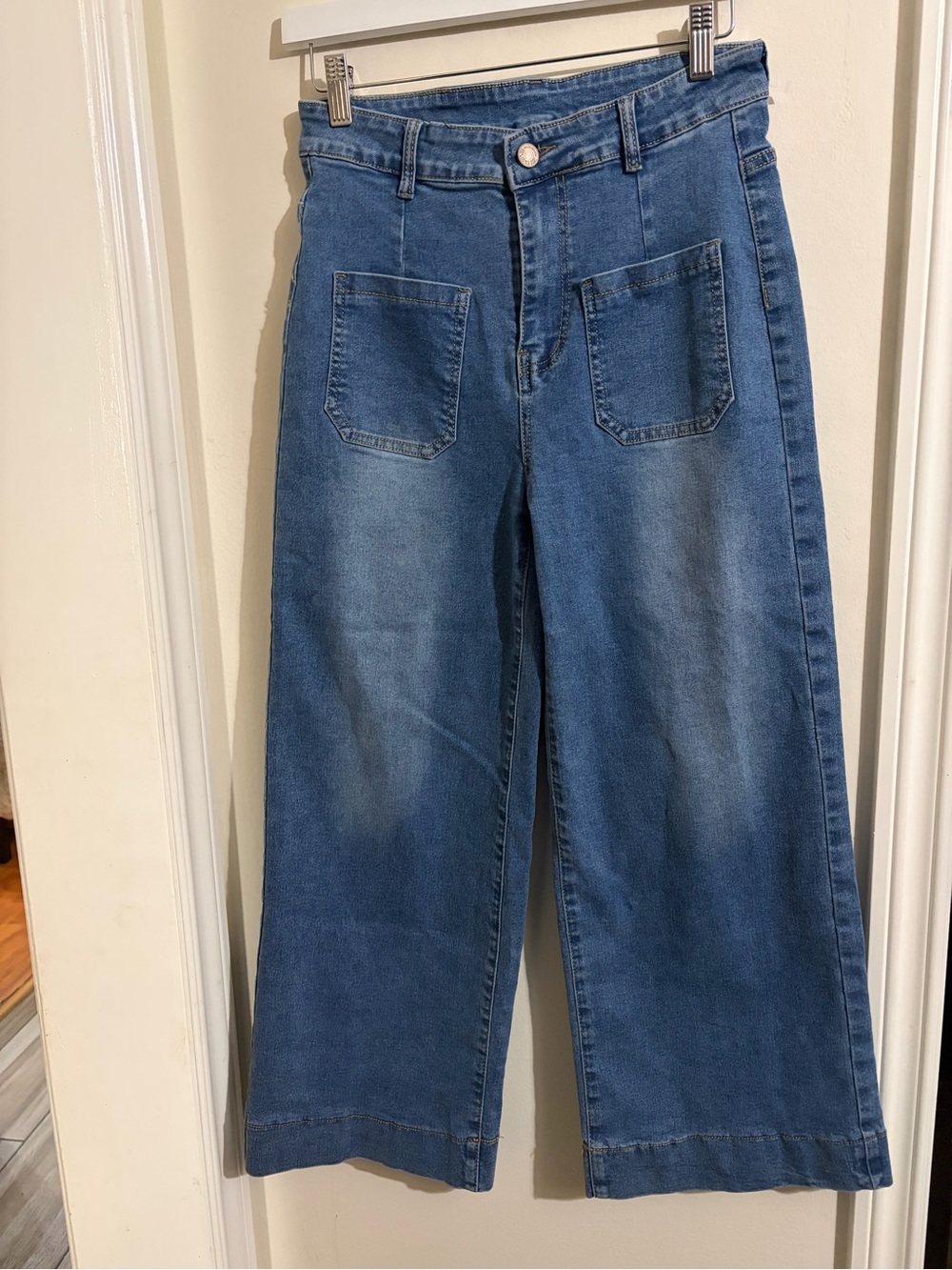 High-Rise Wide Leg Jeans in Medium Blue Denim